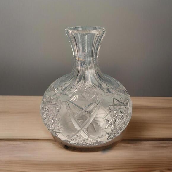 Vintage Crystal Carafe Vintage Vase Diamond Zipper Cut Decanter Clear - Picture 1 of 11
